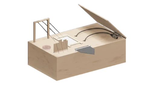 3D render of the Foley-Bus cart with the side table opening